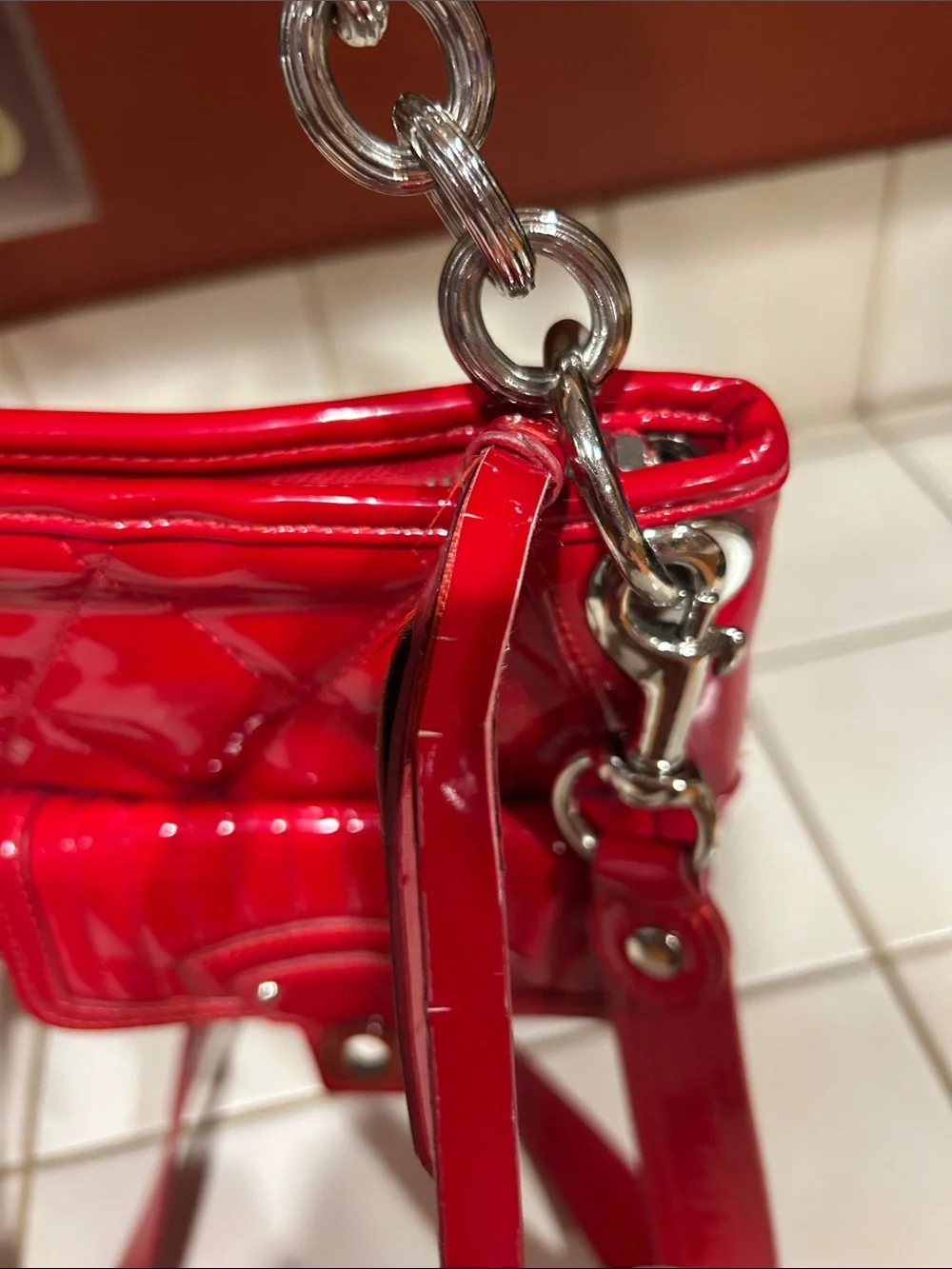 Coach Poppy Liquid Gloss Red Patent Leather Shoulder Bag